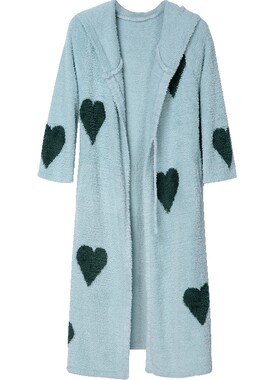秋鹿【半边绒】秋冬连帽加厚羽毛纱睡衣浴袍女家居服舒适爱心睡袍