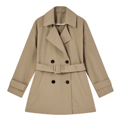 小禾【小禾风衣】绵羊毛桑蚕丝混纺平纹布双排扣落肩英伦收腰风衣