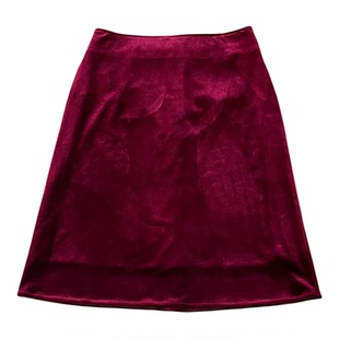 富耀姿酒红色丝绒半身裙高腰A字裙纯色复古通勤中长裙短裙25冬