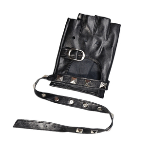 暗黑柳钉缠腕朋克皮革露指手套cos漫展表演二次元女军lo半指手套