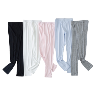 儿童莫代尔打底裤纯色薄款青少年黑色白色男童女童修身棉毛裤秋裤