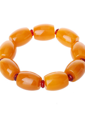 老蜜蜡手串民族风琥珀手链男女款单圈鸡油黄桶珠手首饰品百搭礼物