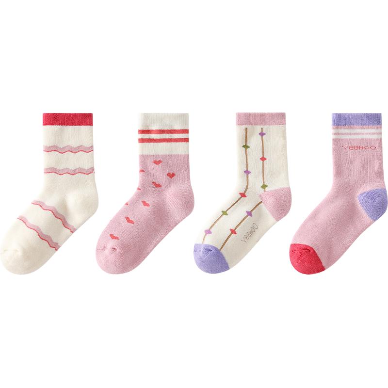 YEEHOO/英氏儿童毛圈袜子10A抑菌消臭中筒袜2025冬季加厚地板袜