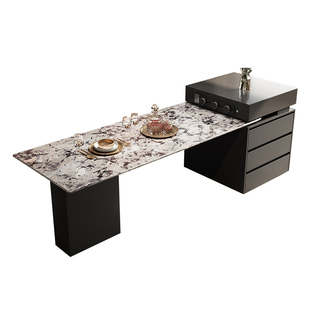 天然奢石意式岛台餐桌雪山飞狐别墅家用客厅高级感带水槽中导台