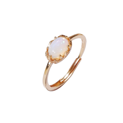 宝石戒指女天然欧泊石镶嵌S925银