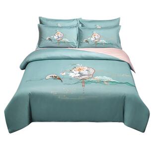 水洗真丝被套单件夏天丝滑被罩大版家用裸睡床上用品四件套