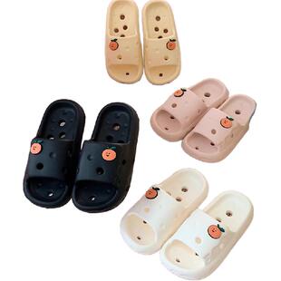 细细条 个性情侣一字拖鞋夏休闲防臭日系男女漏水可爱橘子凉拖鞋
