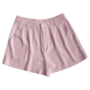 夏季新款 进口醋酸布面肌理百搭休闲A字型筷子腿压皱西装中式短裤