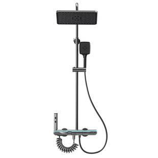 JOMOW花洒浴室全铜淋浴增压花洒套装钢琴键数显冷热家用枪灰W6