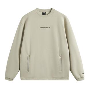 李宁正品CF溯男子加绒保暖抗静电宽松户外运动套头卫衣AWDU957