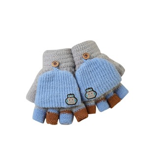 秋冬季儿童手套小男孩保暖女童男童加绒毛线宝宝针织半指套冷天