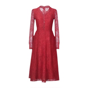 喜婆婆婚宴装礼服红裙子高贵夫人洋气新款春夏中年妈妈蕾丝连衣裙