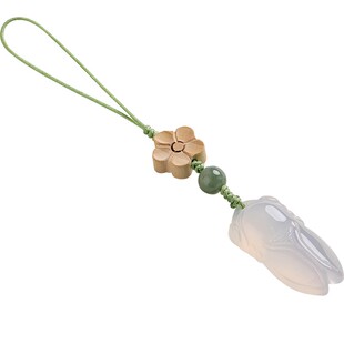 新款粉玉髓蝉汽车钥匙扣挂件一鸣惊人手机链女精致高档挂饰小吊坠男情侣可爱白玉石钥匙挂绳随身U盘书包挂绳