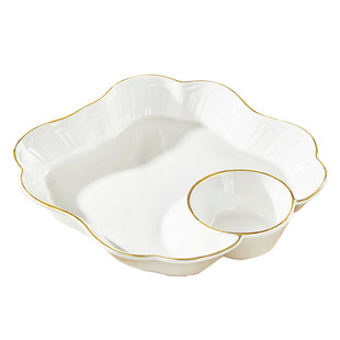 陶瓷饺子盘子带醋碟家用分格盘分餐早餐水果盘水饺专用盘卤水拼盘