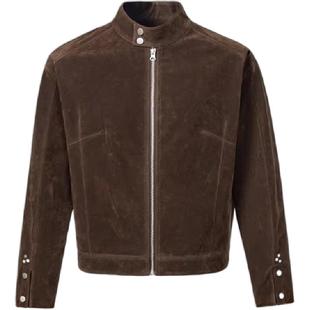 ”摩登年代“复古美拉德秋cleanfit外套短款麂绒皮哈灵顿飞行夹克