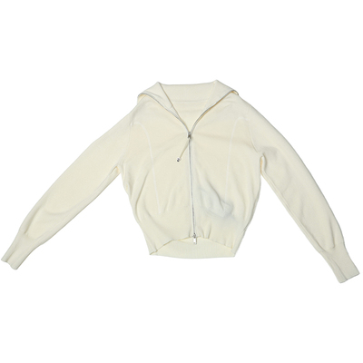 oo&vv白色天丝短款外套女2025秋新休闲百搭高级感小个子针织上衣