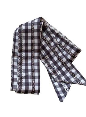 法式波点格子飘带长条丝巾