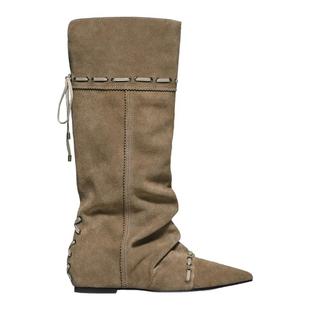 赵昭仪同款unfolio25新款及膝长靴可折叠两穿尖头靴褶皱堆堆靴子