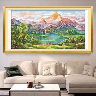 ks十字绣绿水金山2025年现代客厅挂画手工线绣布清新刺绣山水画