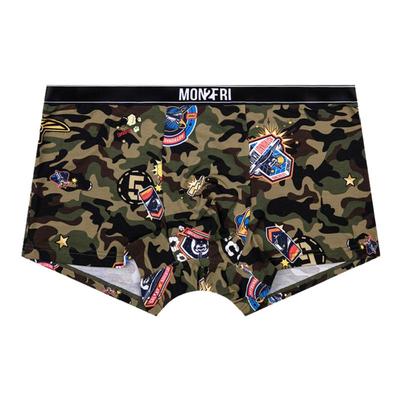 莫代尔趣味迷彩印花透气平角内裤