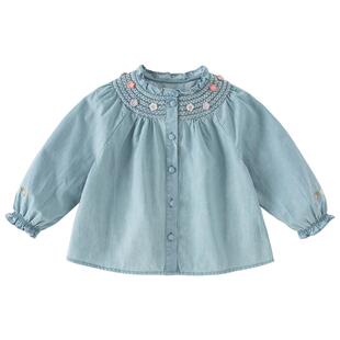 戴维贝拉女童A类牛仔衬衫2026新款春装宝宝洋气衬衣儿童纯棉上衣