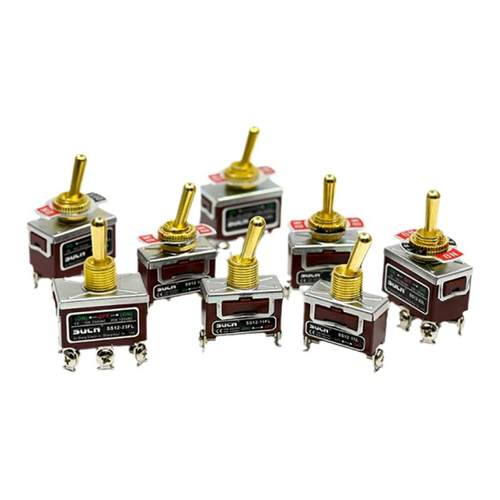 复古开关老式拨杆全黄铜手柄单双控钮子开关12V220V电灯用金色