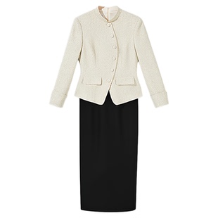 SaugafSaug歌家音2025秋冬新款中歌儿优雅修身高腰立领中式连衣裙