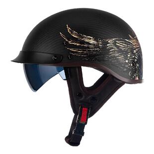 碳纤维复古半盔男摩托车头盔美式巡航机车女踏板电动夏季透气瓢盔