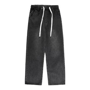 港仔文艺男 蓝色牛仔裤男秋冬加绒加厚男士男生宽松直筒裤子男款