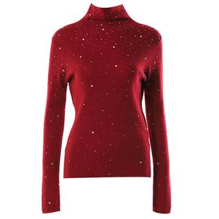 DPLAY2026春季烫钻针织衫内搭红色毛衣打底衫上衣女新年毛衫