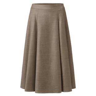 VGRASS维格娜丝春季新款精纺羊毛假门襟A字伞裙高腰褶皱通勤长裙