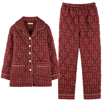 活性印染纯棉夹棉睡衣女秋冬加厚