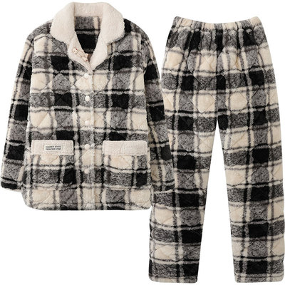 马克公主男女珊瑚绒夹棉格子睡衣