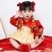 女宝宝周岁礼服春夏款 一岁生日抓周满月百日宴 婴儿包p中国风唐装