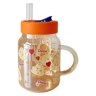 玻璃杯卡通高颜值女喝水杯800ml大容量可微波炉加热牛奶杯咖啡杯