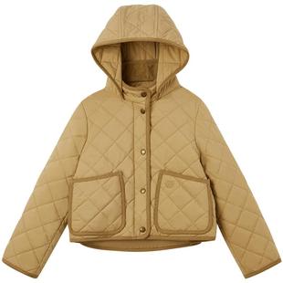 eland kids衣恋童装女童棉服冬季大童立领连帽上衣保暖外套短款