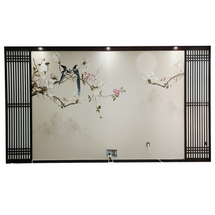 新中式电视背景墙木格栅镂空木雕花板PVC仿古装饰通花板隔断花格