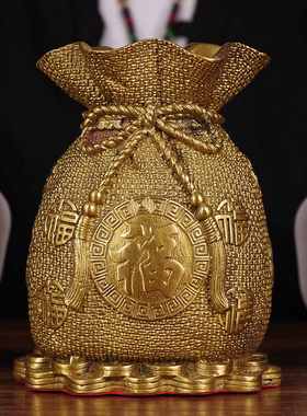 纯铜金钱袋子摆件可存钱聚宝盆家居客厅摆设办公室公司开业装饰品