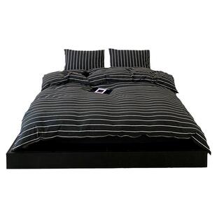 无印良品100纯棉天竺棉四件套全棉针织棉条纹被套床笠款床上用品