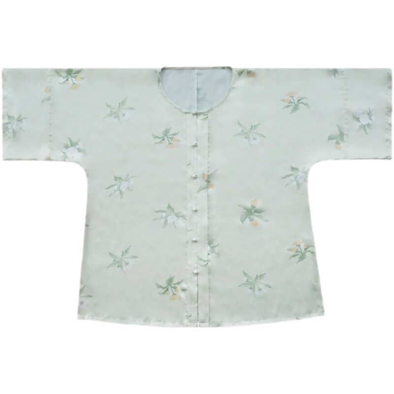 随淇自然青柠原创大码汉服女春夏圆领对襟半袖明制印花汉元素半裙