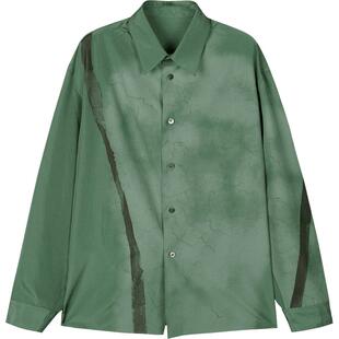 速写outlets奥莱男装春秋折扣新款衬衣长袖宽松晕染印花衬衫时尚