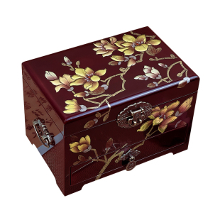 复古手推漆木质首饰盒非遗平遥漆器盒送礼结婚陪嫁大容量多层妆奁