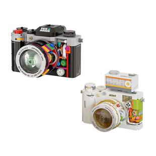 复古老式照胶卷单反相机积木益智拼装玩具摆件潮玩生日礼物女朋友