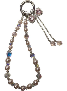 粉色珍珠串珠手机挂链防丢