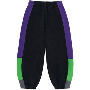 [抗静电]woobaby儿童裤子摇粒绒男女童25冬撞色C型糯米裤运动长裤