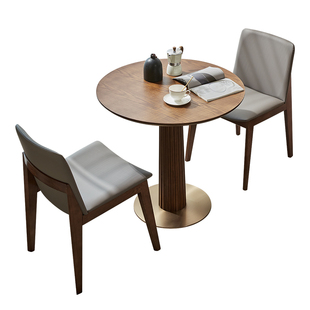 中式实木餐桌洽谈桌椅组合高级感轻奢接待咖啡厅阳台小圆桌子椅子