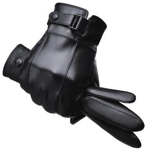 HLA/海澜之家PU手套男士冬季户外骑行防风防寒触屏加绒加厚皮手套