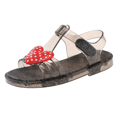 2026新款儿童果冻水晶凉鞋夏季透明爱心装饰男女童防滑软底沙滩鞋