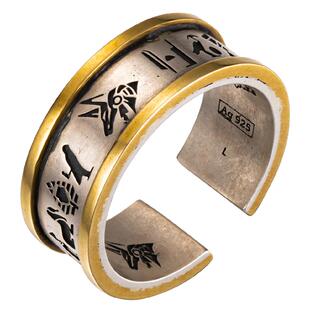 阿努比斯狼银镶铜开口银戒指潮男银饰尾戒单身戒复古刻字个性配饰