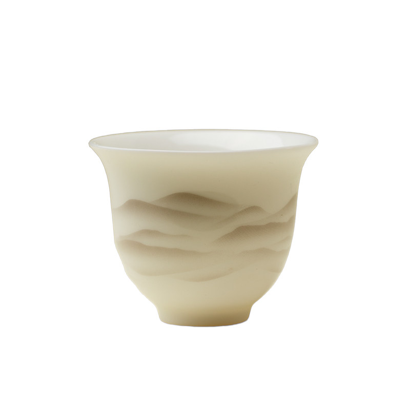 里作 纯手工水墨远山白瓷主人杯高级感风铃杯功夫茶具陶瓷品茗杯